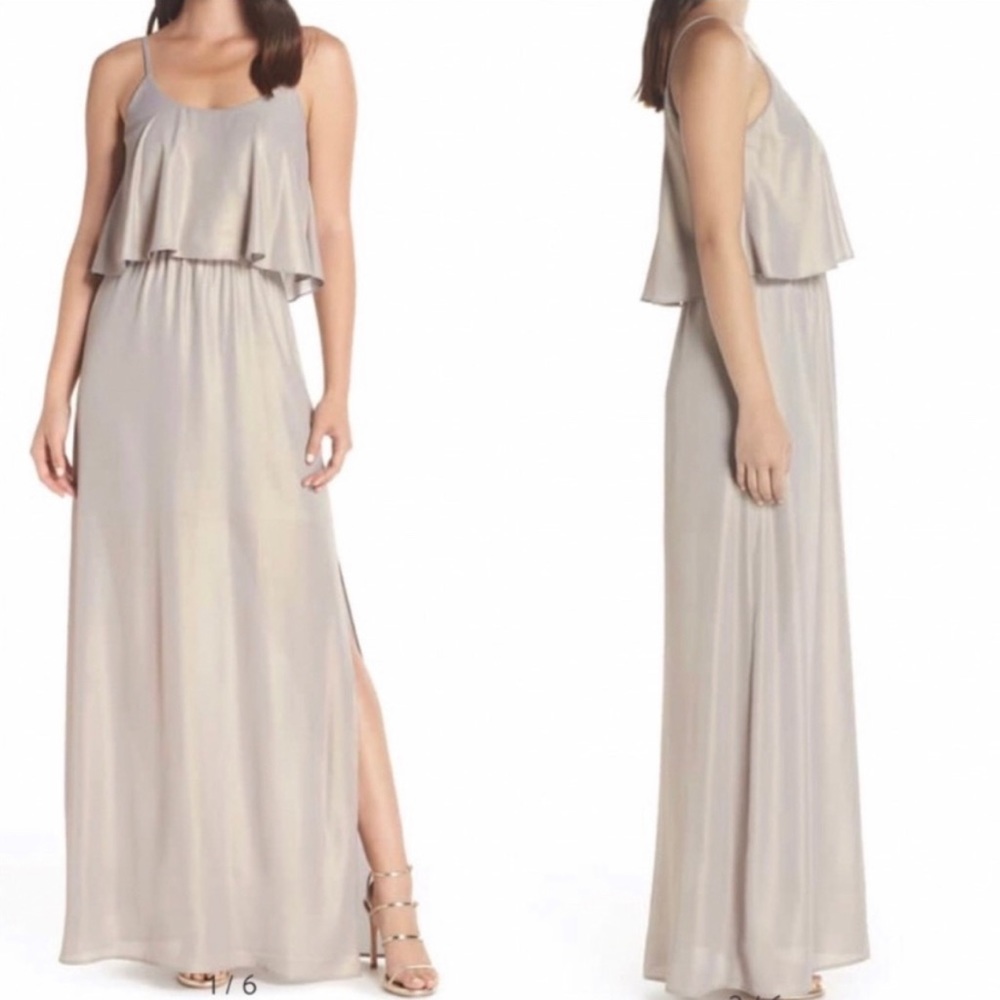 WAYF The Carolina Popover Gown in Platinum Shimmer